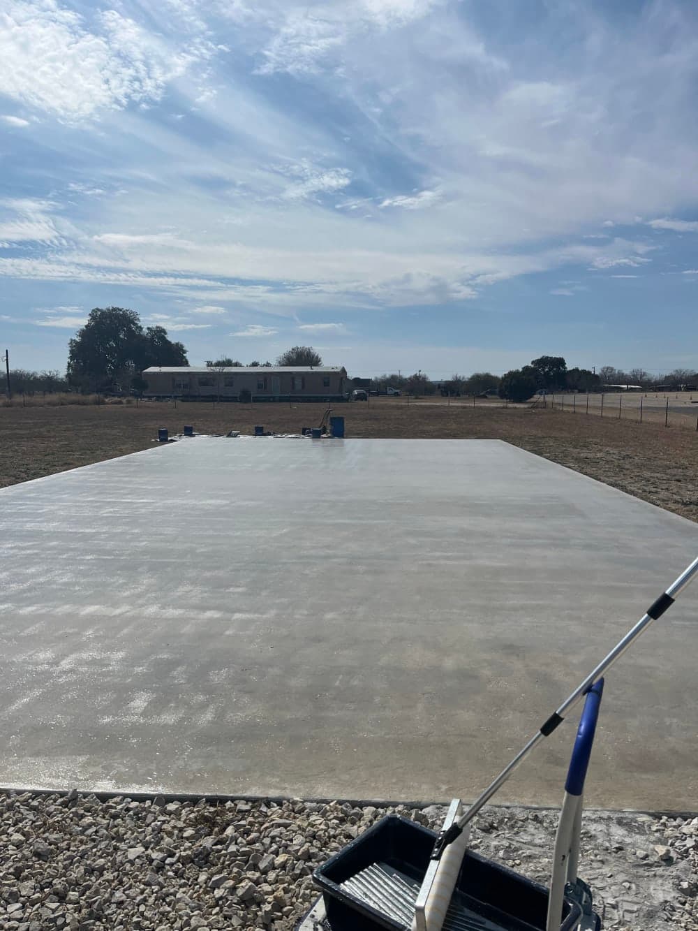 Concrete slab after the primer coat, ready for color, near San Antonio, Texas